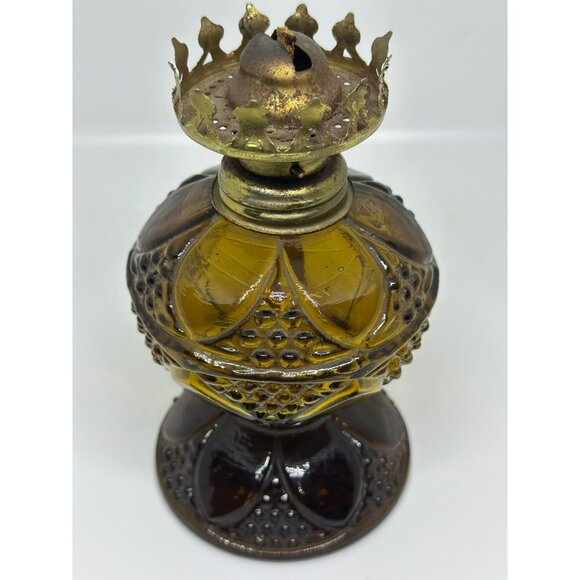 VTG 1950's Amber Glass Oil Lamp Base Lighting Rustic MCM Farmhouse Decor - Picture 5 of 7